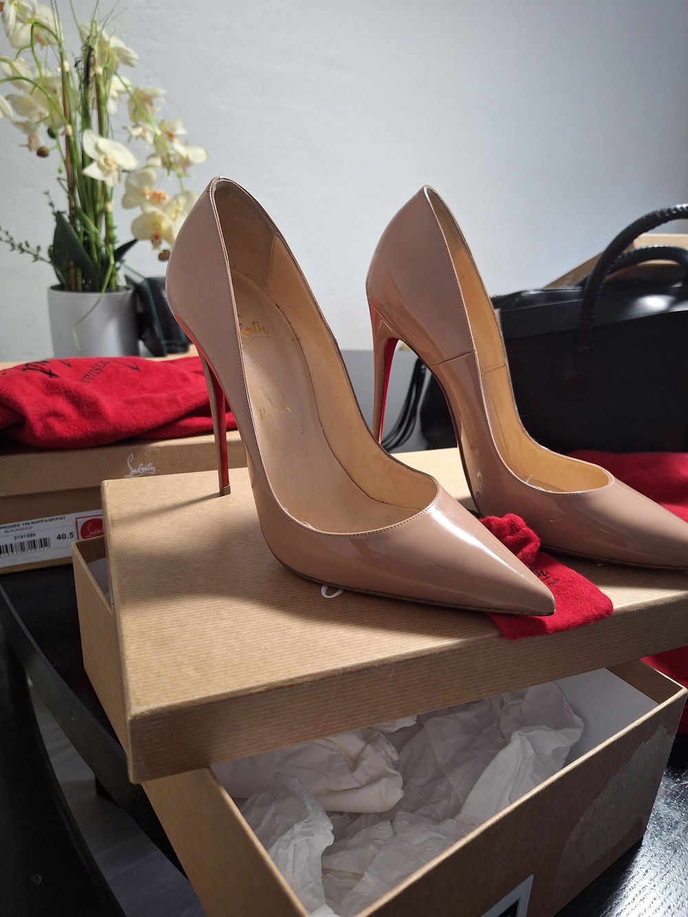 Christian Louboutin Nude Patent Pigalle 100mm Pointed Toe Pumps